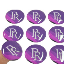 Wholesale cute 1.5cm round glossy custom branded purple epoxy label doming sticker